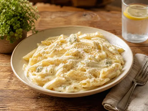 Pasta con salsa cremosa de cuatro quesos