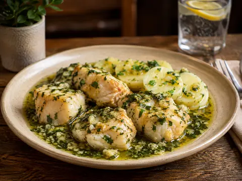 Rape en salsa verde acompañado de patatas cocidas