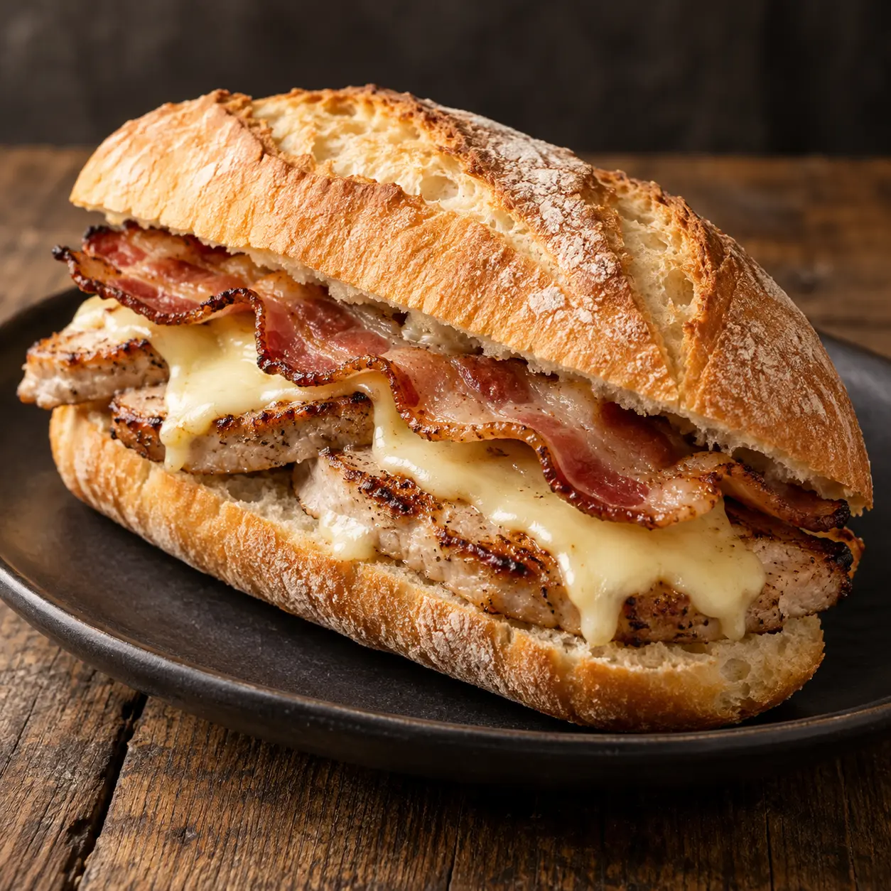 Superbocadillo de queso, lomo y beicon